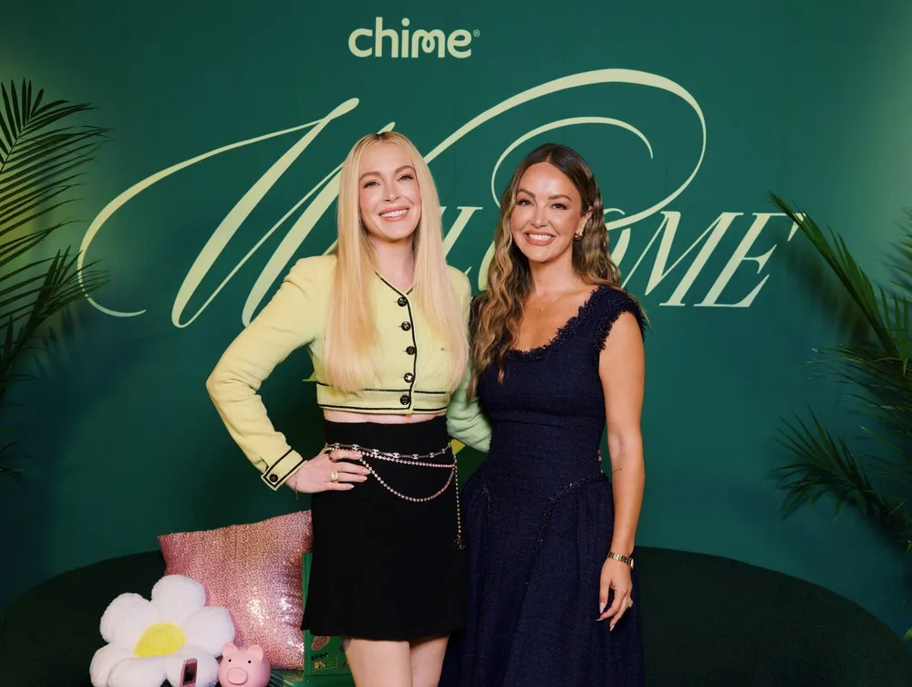 Nicole Lapin with Lindsay Lohan at a Chime event