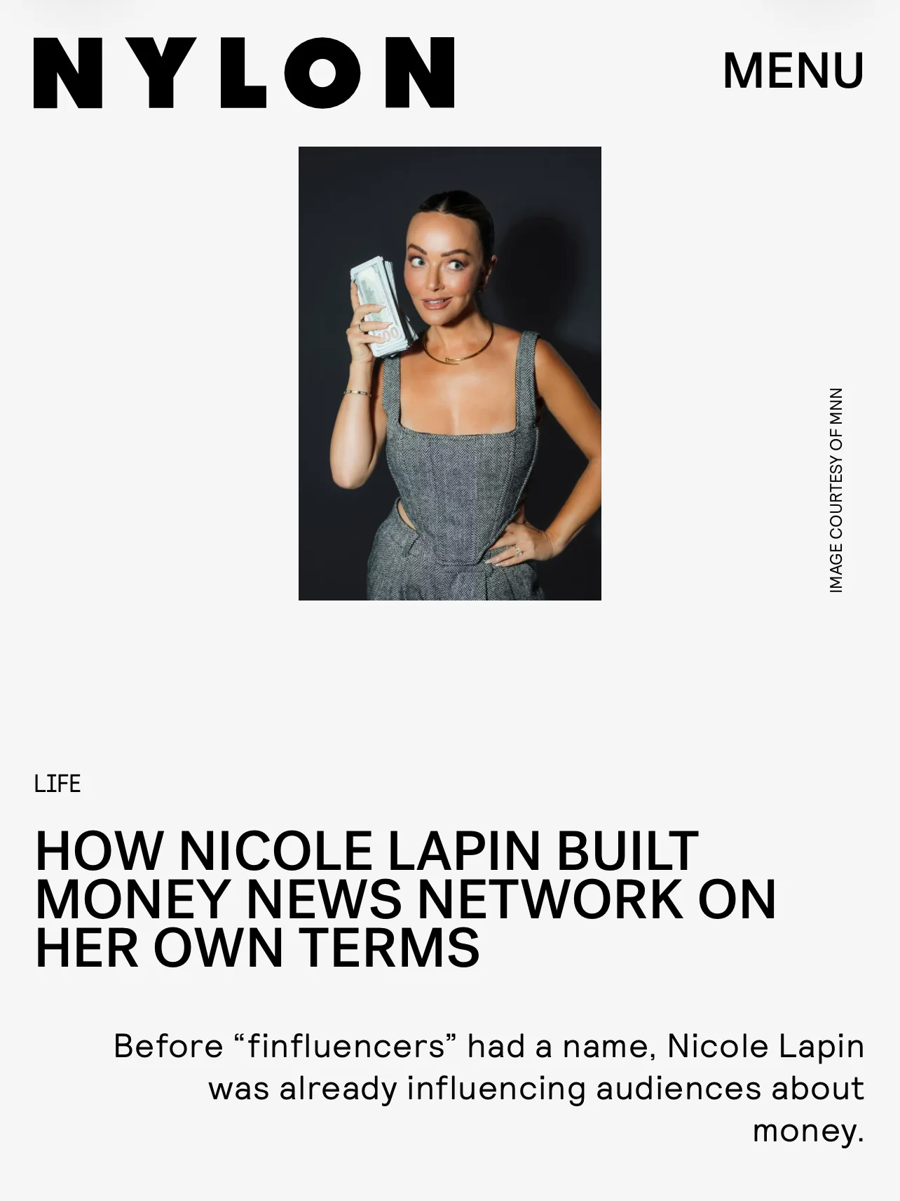 Screenshot of Nylon's article about how Nicole Lapin built Money News Network on her own terms