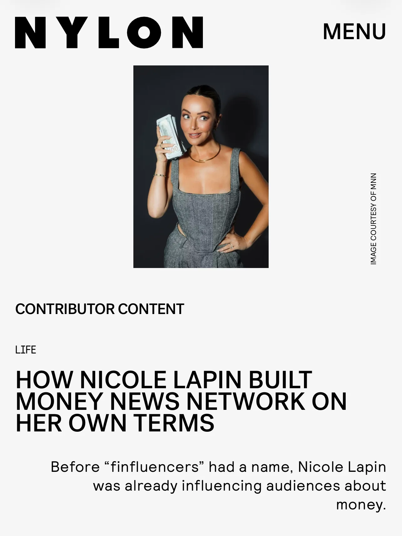 Screenshot of Nylon's article about how Nicole Lapin built Money News Network on her own terms
